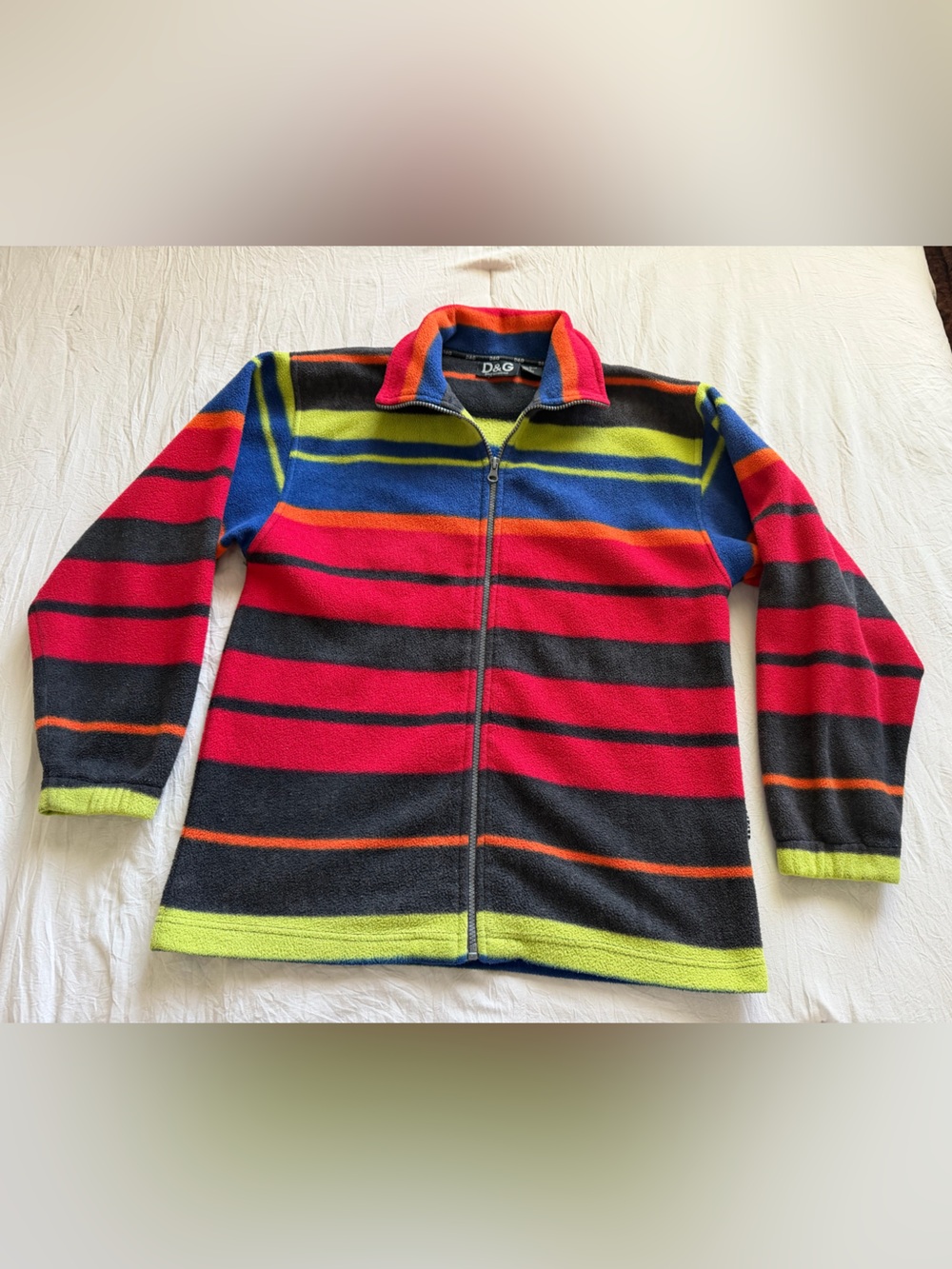 Dolce & Gabbana Striped Zip-Up Sweater in Red, Black & Lime